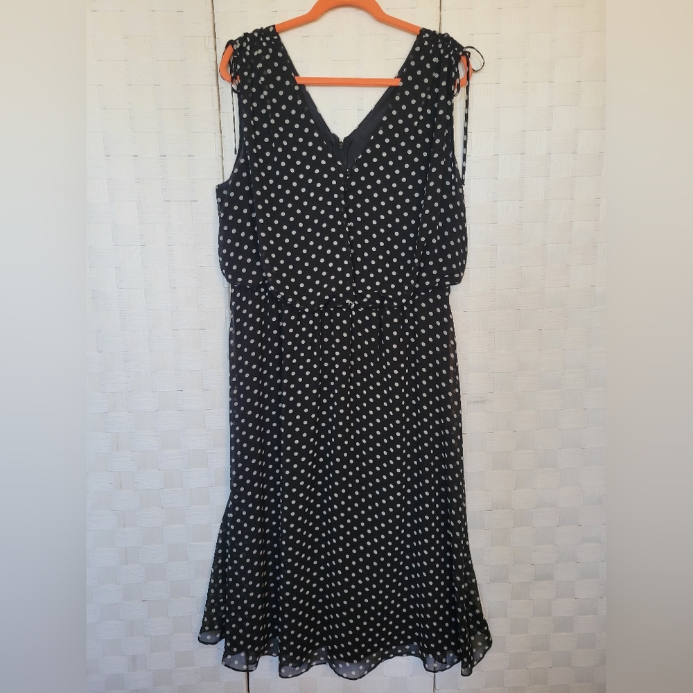 Jessica Howard Black and White Polka Dot Midi Sheer Layered Dress 14W